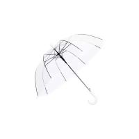 Зонт трость прозрачный с арочным куполом с белой ручкой (белый кант)