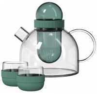 Заварочный чайник и две чашки KissKissFish BoogieWoogie Teapot with cups (зелёный)