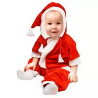 Карнавальный комбинезон для самых маленьких "Дед Мороз", велюр, рост 68-92 см, цвет красный, оттенки