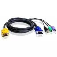 Шнур, мон., клав.+мышь USB, SPHD=>HD DB15+USB A-Тип+2x6MINI-DIN, Male-4xMale, 8+8 проводов, опрессованный, 3 метр., черный, (с поддерKой KVM PS/2) ATEN 2L-5303UP