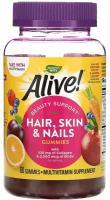 Витаминно-минеральный комплекс с коллагеном и биотином, Nature's Way, Alive! Hair, Skin & Nail Gummy 60 жевательных таблеток / Витамины для волос, кожи, ногтей / Для взрослых, мужчин и женщин