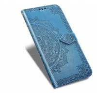 Чехол-книжка MyPads из качественной кожи с тиснением для iPhone 7 4.7 / iPhone 8 / iPhone SE 2 (2020) / Apple iPhone SE3 2022 бирюзовый с узорами