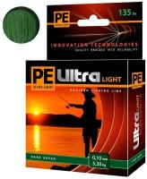 Плетеный шнур для рыбалки AQUA PE ULTRA LIGHT Dark Green 0,10mm 135m