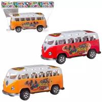 Машинка "Автобус", пластмассовая, в ассортименте 2 шт (красный, оранжевый), в пакете,16,50х7х7 см