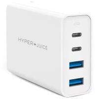 Зарядное устройство со съемными вилками HyperJuice 100W GaN. Порты 2*USB-C/2*USB3.0 Цвет: Белый