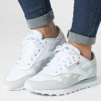 Кроссовки Reebok Classic Leather ftwr white/seaside grey/cold grey 1, белый-серый 6,5 US