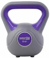 Гиря пластиковая BASEFIT 6 кг серая фиолетовая цельная для спорта фитнеса и кроссфита