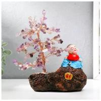 Сувенир бонсай 147 камней "Хотей с яблоком у дерева с аметистами" 18х13х6 см 5392185