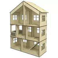 Деревянный Кукольный домик №4-2 "Большой" (3 этажа) для кукол 15-20 см