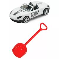 Игрушки для песочницы для снега Детский автомобиль (Кабриолет) белый + Лопатка 50 см. красная