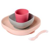 Beaba Silicine Meal Набор посуды: 2 тарелки, стакан, ложка, Pink