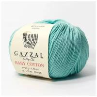 Пряжа Gazzal Baby Cotton (Газзал Беби Коттон) - 1 моток Светло-бирюзовый (3452) 60% хлопок, 40% акрил 165м/50г