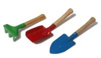 Набор садового инструмента, 3 предмета: грабли, совок, лопатка, длина 20 см, деревянная ручка