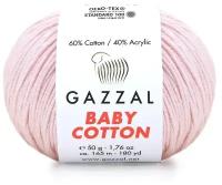 Пряжа Gazzal Baby Cotton (Газзал Беби Коттон) - 1 моток Нежно-розовый (3411) 60% хлопок, 40% акрил 165м/50г