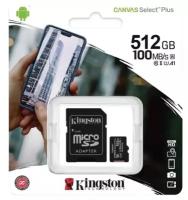 Карта памяти Kingston micro SDXC 512Gb Canvas Select Plus UHS-I U3 V30 A1 + ADP (100/85 Mb/s)