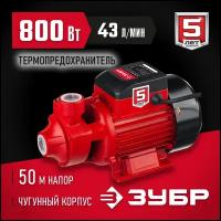 ЗУБР 800 Вт, поверхностный вихревой насос, корпус из чугуна (НС-М1-800-Ч)