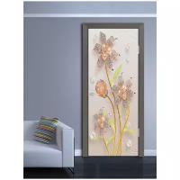 Наклейка интерьерная на дверь "Красивые цветы на фоне декоративного рисунка", 80х200 см самоклеющаяся