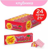 Жевательная резинка Chupa Chups Big Babol Чупа Чупс БИГ бабл со вкусом клубники, 24 шт. по 21 г