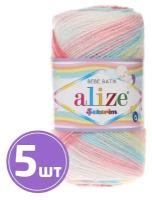 Пряжа Alize Sekerim bebe batik (3045 розовый-белый-желтый-голубой), 5 шт. по 100 г, Alize