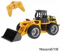 Радиоуправляемая игрушечная машина, строительная техника Бульдозер/Трактор Huina 1520 масштаб 1:18, оранжевый/чёрный