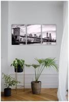 Комплект модульных картин на дереве для гостиной "Вид на Бруклинский мост" триптих 90*40см
