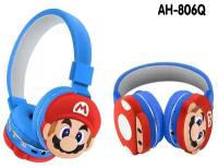 Беспроводные наушники Super Mario с микрофоном и FM / портативные Bluetooth наушники Супер Марио синие