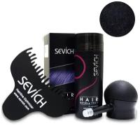 Набор: загуститель для волос Sevich 25 гр в комплекте с насадкой и расческой, black (черный)