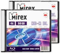 Диск BD-R DL 50 Gb Mirex 4x Slim box, упаковка 2 шт