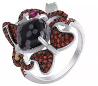 Серебряное кольцо с кубическим цирконием, обсидианом