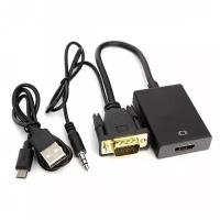 Переходник VGA - HDMI Cablexpert A-VGA-HDMI-01, 19M/15F, длина 15см, аудиовыход Jack 3,5 (M), питание от USB, черный