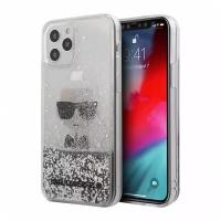 Чехол Lagerfeld для iPhone 12/12 Pro (6.1) Liquid Glitter Ikonik Karl (inner) Hard Silver