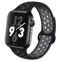 Силиконовый перфорированный ремешок для часов Apple Watch 42/44/45 мм черно-серый