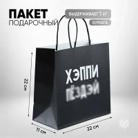 Пакет подарочный с приколом «Хэппи пёздей», 22 × 22 × 11 см