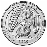 Монета 25 центов (квотер, 1/4 доллара). Национальные парки. Национальный парк Американского Самоа. США, 2020 г. в. UNC (без обращения)
