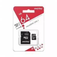 Карта памяти Smartbuy micro SDHC 64GB Class 10 UHS-1 (с адаптером SD)