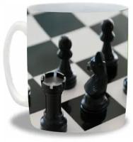 Кружка белая CoolPodarok Шахматы Шахматная доска Черные фигуры