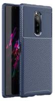 Чехол панель-бампер MyPads для Sony Xperia 1 (J9110) /Sony Xperia XZ4 из прочного силикона с матовой отделкой «под карбон» синяя