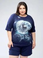 Пижама женская PLUS Size с принтом Одуванчик лунный синий 7XL