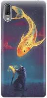 RE:PA Накладка Transparent для Sony Xperia L3 с принтом "Кот и рыбка"