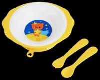 Набор детской посуды «Мишка принц», тарелка на присоске 250мл, вилка, ложка