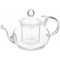 Заварочный чайник из жаропрочного стекла "Розмарин" с держателем для крышки, колбой и пружинкой-фильтром в носике, 450 мл, дно d90 мм