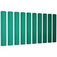 Штакетник металлический Практик (двусторонний окрас, цвет зеленый мох, высота 1.5 м, ширина планки 12 см, 20 шт, саморезы в комплекте)