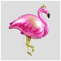 Шар фольгированный "Фламинго с короной." фигура, диаметр 32 см., для девочек, цвет розовый