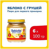 Детское пюре Bebivita "Яблоко с грушей" с витамином С, 100 гр., 6 шт