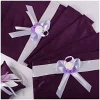 Стильный свадебный рушник для каравая из атласа фиолетового цвета ручной работы "Свадьба в фиолетовом цвете"