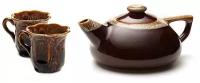 Набор чайный: Чайник "Плоский" 800мл + 2 чашки "Ажур" 150 мл (керамика, глазурь)