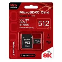 Карта памяти 512Gb - Qumo Pro Seria Micro Secure Digital XC Class 10 UHS-I U3 QM512GMICSDXC10U3 с переходником под SD (Оригинальная!)