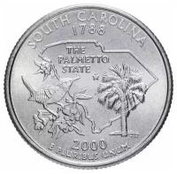 Памятная монета 25 центов (квотер, 1/4 доллара). Штаты и территории. Южная Каролина. США, 2000 г. в. Монета в состоянии UNC (без обращения)