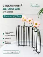 Стеклянный держатель для цветов, Д320 Ш55 В215, прозрачный