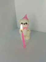 "Мишка-именинник" - белая глазурь белый/розовый ( + свеча)